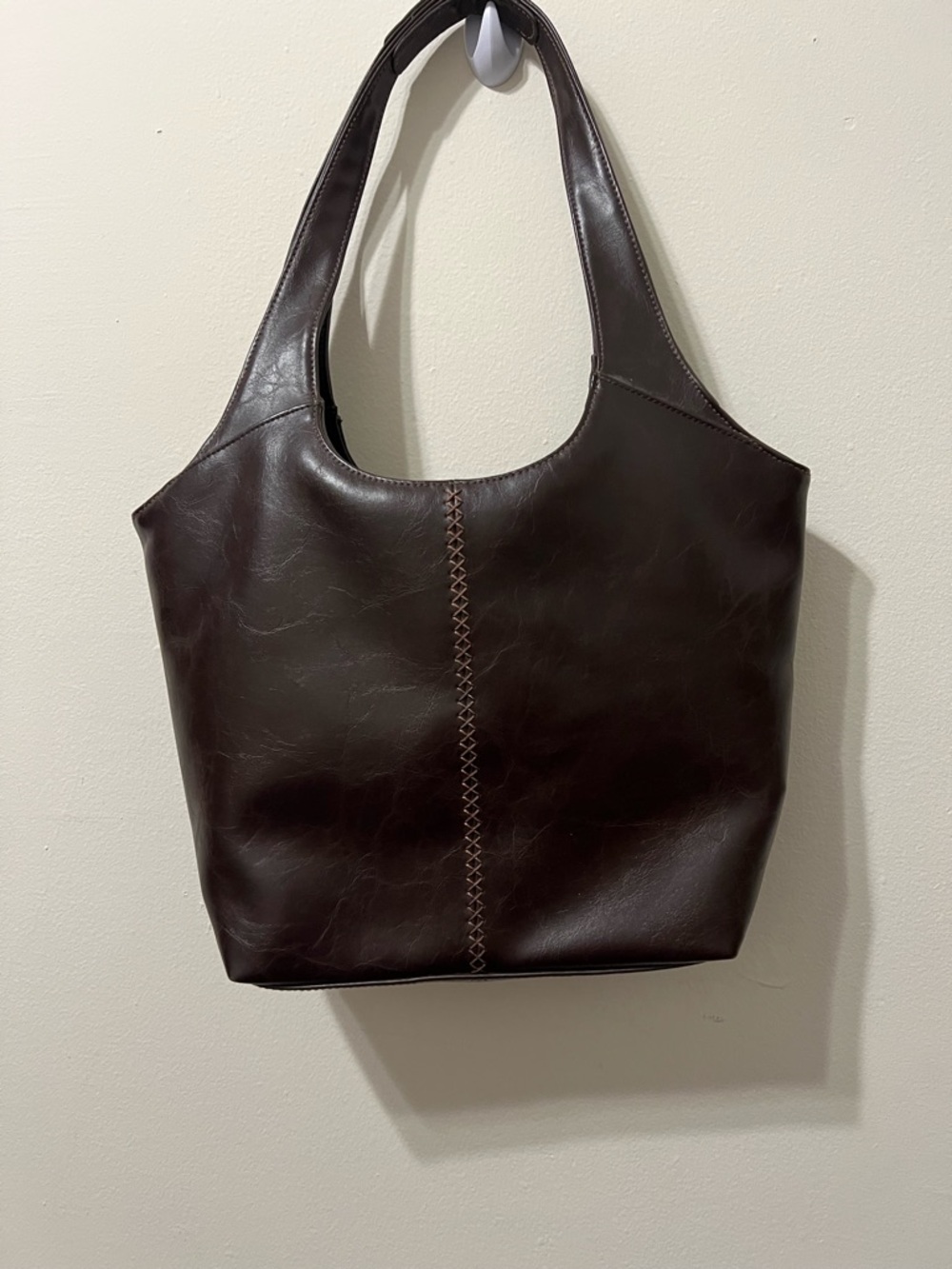 Vintage  tools Dark Brown Shoulder Bag with Center Stitch Detail